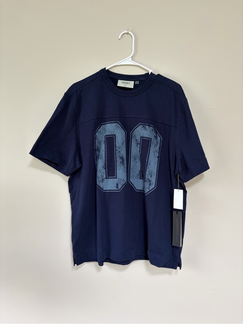 Brooklyn Cloth Navy Short-Sleeve Boxy Tee with Distressed '00' Graphic